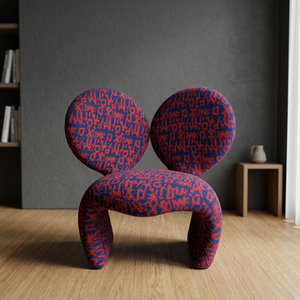 Fauteuil de loisirs moderne en tissu avec dossier fendu, style contemporain, mobilier de maison, revêtement à motifs rouge et bleu - Product Image 3