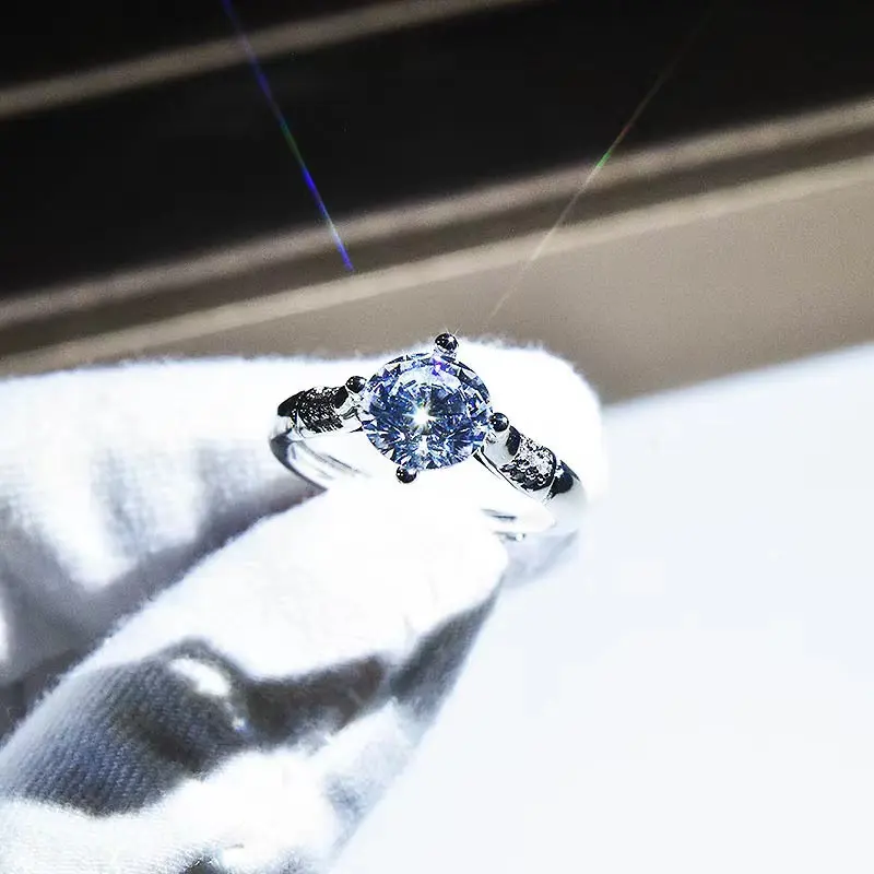 Vintage Silver Bridal Shower Diamond Rings Adjustable Engagement Rings for Wedding for Women FBA Dropship