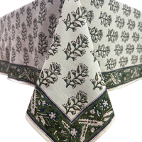Nappe en toile de coton tissée à motifs floraux verts |   Housse de table personnalisable brodée, durable et imperméable pour 6 à 8 personnes |
