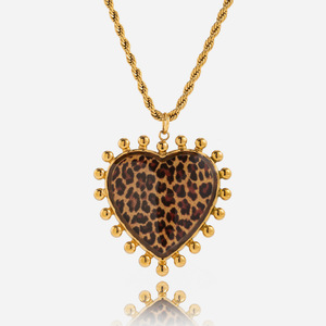 Collier pendentif imprimé léopard en forme de cœur, plaqué or, en acier inoxydable, bijou à porter au quotidien pour femme - Product Image 1