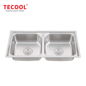 Évier de cuisine professionnel en acier inoxydable 304, <span class=keywords><strong>double</strong></span> bac, à poser, moderne, pour la maison, finition argentée - Product Image 1