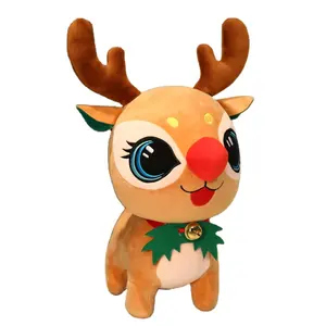 Cartoon stuffed animal plush christmas deer doll creative red scarf sitting elk doll Christmas gift doll customization 23cm 33cm