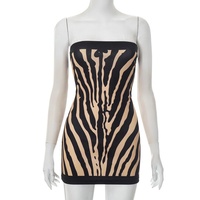 Viviblook C25DS089 tenues de streetwear sexy imprimé zèbre sans bretelles dos nu moulante mini robes décontractées moulantes pour femmes