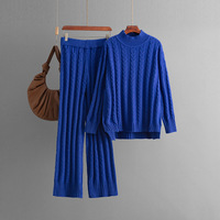 Ensemble de chandail en tricot torsadé pour femme, col roulé, manches longues, ensemble en tricot deux pièces, tenue d'intérieur chaude, douce et confortable pour l'hiver