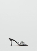 ZA MNG Sandales élégantes noires à talons hauts pour femme, bout pointu, talon fin, décor strass, à lanières, à enfiler, respirantes