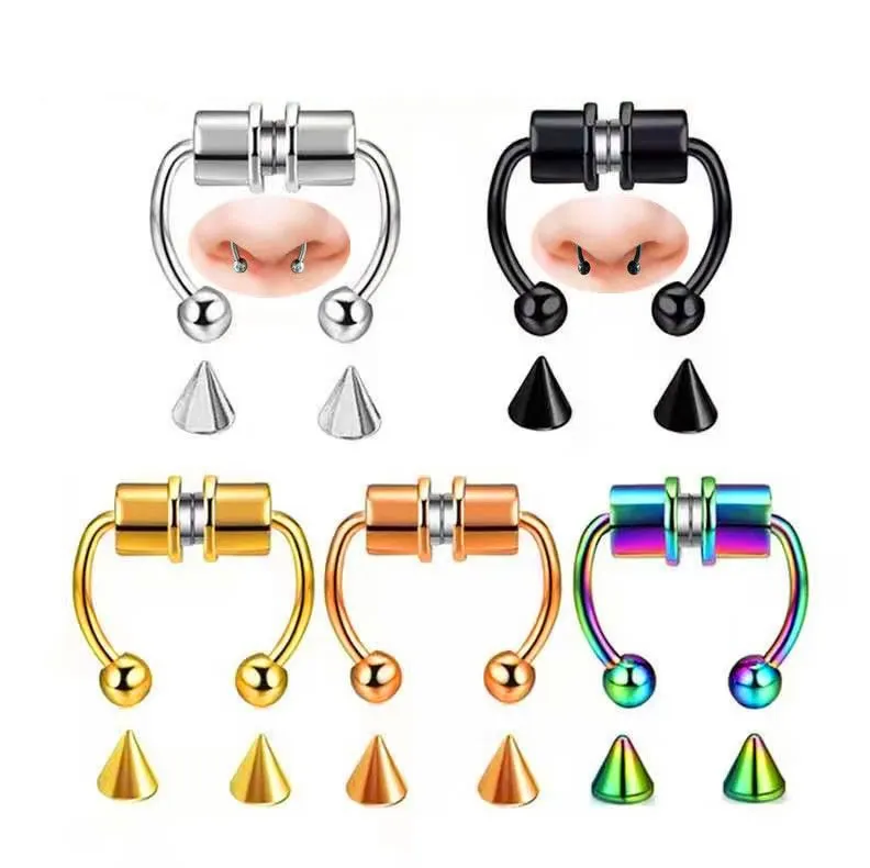 Gioielli Piercing lucidi oro nero argento colorato ciondola anello al naso di toro con setto magnetico Sexy