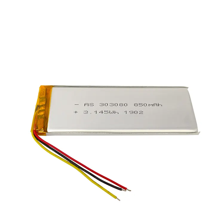 Li-polímero 303080 celda de bolsa 3,7 V 850mAh IEC62133/CE/UN38.3 batería recargable de iones de litio certificada