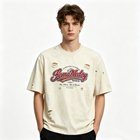 T-shirt personnalisé Kornit DTG, design tendance avec trous déchirés, impression de lettres, service OEM, tissu en coton de haute qualité