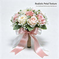 Bouquet de mariée artificiel en roses avec nœud et ruban pour mariage en forêt, idéal pour la photographie de robes de mariée