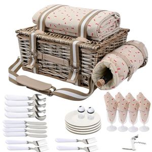 Cesto de Picnic en la playa, cesta tejida a mano, juegos de Navidad con tapa con asa, Cuadrado de bambú, redondo, de cara suave, plegable, para acampar - Product Image 5