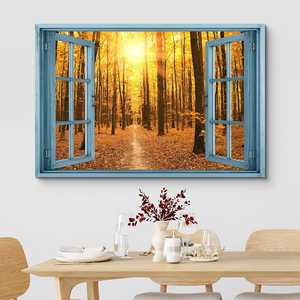 JIEKAI lienzo impresión pared arte ventana Vista otoño primavera temporada atardecer bosque arte pared decoración del hogar, lienzo pintura - Product Image 1