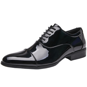 Zapatos Oxford de vestir con cordones y punta en pico de charol blanco y negro para todas las estaciones, envío directo - Product Image 1