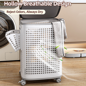 Hot Bán Lớn Nhựa Giặt <span class=keywords><strong>Hamper</strong></span> Với Bánh Xe Và Nắp Hộ Gia Đình Tổ Chức Cho Quần Áo Bẩn Lưu Trữ Cho Tủ Quần Áo - Product Image 2