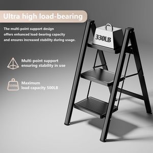 3-Stufen Stahl-Klappleiter 150 kg Tragkraft Rutschfeste Breite Stufen Tragbar für Zuhause Küche Büro - Product Image 2