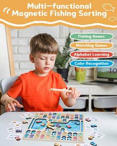 Preschool ABC Alphabet Learning Color Recognition Matching <b>Puzzle</b> 2 Players Battle Magnetic Wooden Fishing Game - Product Image 4