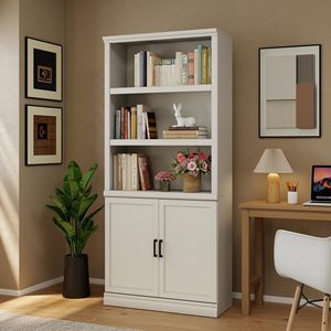 Librero Alto Moderno de Madera con Puertas, Estantería Ajustable para Oficina o Biblioteca, Mueble para <span class=keywords><strong>Libros</strong></span> con Base Antideslizante para Sala de Estar o Dormitorio - Product Image 3