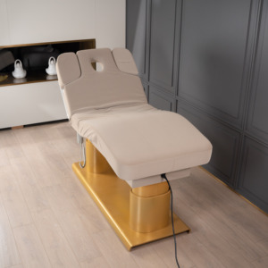 Lit de massage de beauté pour salon de <span class=keywords><strong>spa</strong></span> facial, <span class=keywords><strong>prix</strong></span> d'usine, électrique, <span class=keywords><strong>4</strong></span> moteurs, base en acier inoxydable doré, table de massage chauffante - Product Image 4