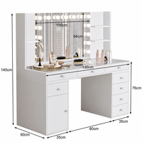 Coiffeuse avec miroir à LED et rangement à boutons en cristal pour un ensemble de coiffeuse de luxe spacieux pour chambre principale