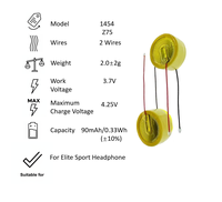 1454-2 baterai Lithium polimer Z75-2 90mAh 3.7V LIR1454 1454 2 kabel Z75 2 kabel baterai isi ulang untuk Earphone olahraga elit