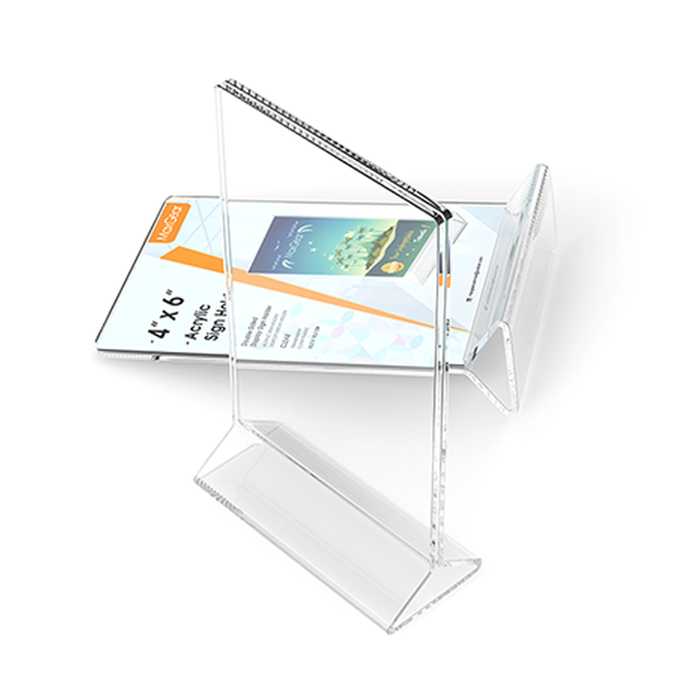 Custom L-Shaped Acrylic Sign Holder Clear Slant-Back Display Stand for Restaurant Menu Retail Price List Promotion