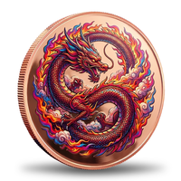 Pièce de monnaie en cuivre Dragon Chinois 5 AVDP oz .999 Or pur Couleur UV Haute Définition Relief 3D Bête Mythique Orientale Pièce de Monnaie en Cuivre de Collection