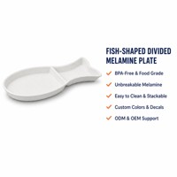 Assiette en mélamine en forme de poisson à 2 compartiments, plateau de service alimentaire