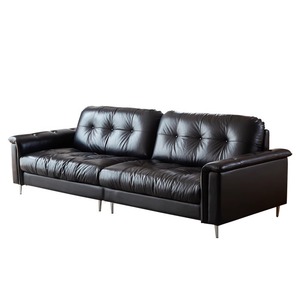 Bauhaus Designer Nebula Waxed Leather <b>Sofa</b> Retro <b>Black</b> Genuine Leather Couch for Small Living Room - Product Image 1