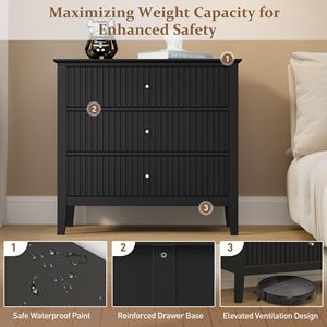 Sunrise Modern 30-Inch <strong>Tall</strong> Oak Nightstand Dresser <strong>Set</strong> 2 Fluted Chest <strong>Drawers</strong> Timeless Minimalist Design MDF Construction for - Product Image 4