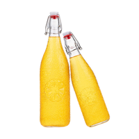 Bouteille en verre ronde transparente de 1L avec bouchon basculant pour brassage artisanal et stockage de bière à domicile – Vente en gros