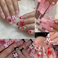Kit de breloques pour ongles, strass pour ongles, nœuds 3D, fleurs de cerisier, papillons, pierres précieuses pour ongles rouges, roses, dorées, perles, clous métalliques, manucure DIY