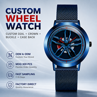 Montre à quartz OEM pour homme, design jante de roue de voiture, boîtier en alliage, bracelet en maille d'acier inoxydable, design de rayons 3D, style sport et mode, logo personnalisé