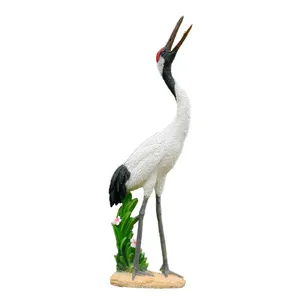Estatua de grúa blanca de tamaño real, escultura de Animal de poliresina de fibra de vidrio de pájaro grande para decoración de jardín al aire libre