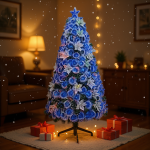 Artificial Christmas Tree 150cm 170T Pine With Flowers Indoor Standing Plastic Decorative Ornament Blue Light Fiber Optic Head - Product Image 2