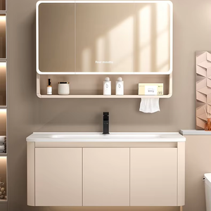 Modern Minimalist <strong>Bathroom</strong> Vanity Set Waterproof <strong>Wooden</strong> <strong>Bathroom</strong> <strong>Cabinet</strong> With Smart Sensor LED Mirror Wholesale - Product Image 1