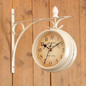 Vintage Double Sided <b>Wall</b> <b>Clock</b> Metal Station Style Hanging <b>Clock</b> <b>Black</b> Round Needle Display for Indoor Outdoor Decor - Product Image 4