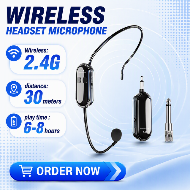 G03 2.4G Wireless Headset Microphone System 6-8H Battery 30M Range Plug & Play Headworn Mic for Teachers Tour Guides Presenters