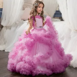 Новейший дизайн фиолетовых 3D цветочных платьев для девочек