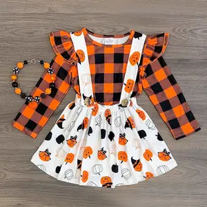 Newest Boutique Girl Clothing Sets Halloween Pumpkin Printing Kids Outfit