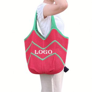 Bolso de Mano Abierto Portátil Resistente al Agua para Playa, Estilo Bohemio, de Verano, para Mujer, Tejido a Mano, de Malla, de Algodón, de Ganchillo - Product Image 1
