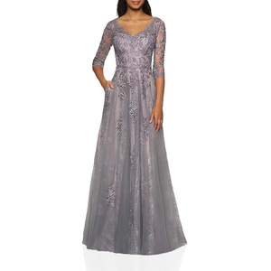 Evening Gown Long A-Line Chiffon Sweetheart Neck Empire Waist Floral Print <b>Sequins</b> For Brides Parties Hostess Banquet Attire - Product Image 4