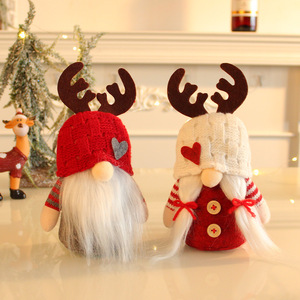 Wholesale Couple Style <b>Christmas</b> Gnome Doll Red & White Knit Hat <b>Reindeer</b> Horn Gnome Holiday Gift Ornament - Product Image 1