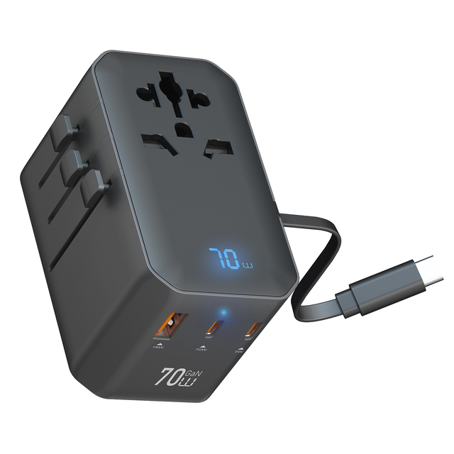 Weima 70W PD Type C Fast Charging All in One Global Universal Travel Adapter with Retractable Cable for Laptop