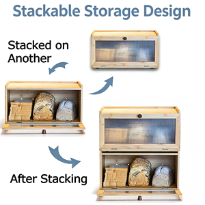 Caja de <span class=keywords><strong>Pan</strong></span> de Bambú para Encimera de Cocina, Organizador de Gran Capacidad con Puerta de Acrílico Magnética, Contenedor Multifuncional - Product Image 2
