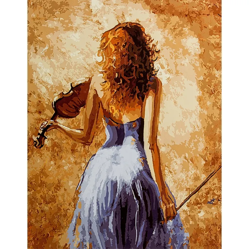 Huacan Diy Oil Painting By Numbers Girl With Violin Ready Frame Paint By Numbers Portrait Kits For Living Room Hotel