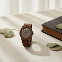 Jam Tangan Pria Walnut Gelap Alami Dial Motif Kayu Gelang Kayu Terintegrasi Solid Jam Tangan Olahraga Kasual Ramah Lingkungan Tahan Air
