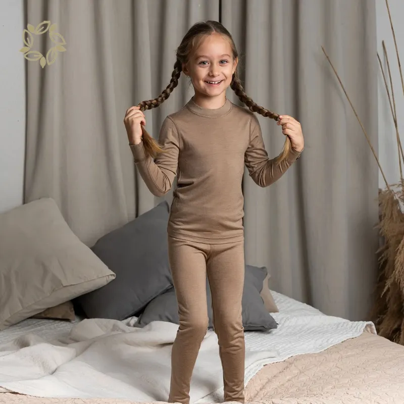 kid Two-Piece set kids pyjamas custom Solid color long sleeve tee and legging children Merino Wool pyjamas toddler pajamas pjs
