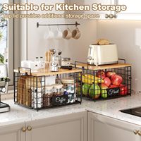 Lot de 2 bacs de rangement empilables XXL carrés en fil métallique pour pommes de terre, oignons, fruits, légumes et ail – Organiseurs pour garde-manger et comptoir de cuisine