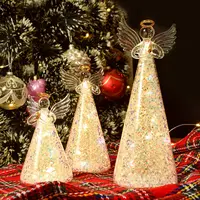 LED beleuchtete Weihnachten handgemachte geblasene Glas Engel Figur mit LED String Licht Großhandel dekorative Engel Weihnachten Licht Dekor