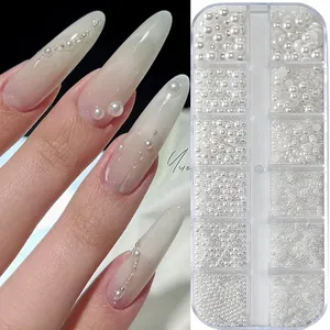 12 Rejillas de Perlas Blancas Mixtas para Uñas, Abalorios 3D Redondos/Semicirculares, Cuentas de Perlas, Diamantes de Imitación para Uñas, Accesorios de Manicura, Piezas DIY Y7%6K - Product Image 1