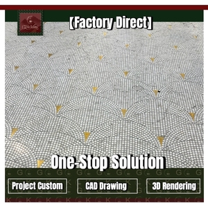 Mosaico de Mármol Blanco GOLDKING con Patrón de Concha y Triángulos Dorados, Montado en Malla, Suministro Directo de Fábrica, Alta Producción - Product Image 1